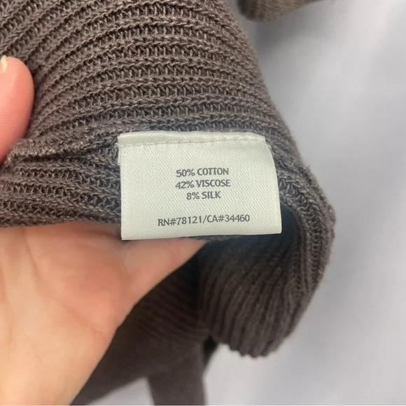 Eileen Fisher Chocolate Brown Open Front 1/2 Sleeve Silk Blend Cardigan Sweater - Picture 8 of 9